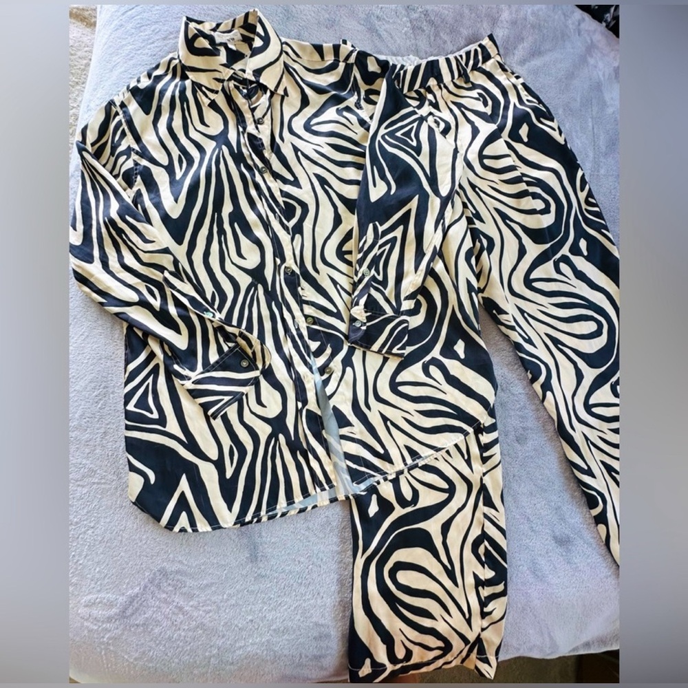 Ronny Kobo Collection Black and Cream Zebra Print Jumpsuit